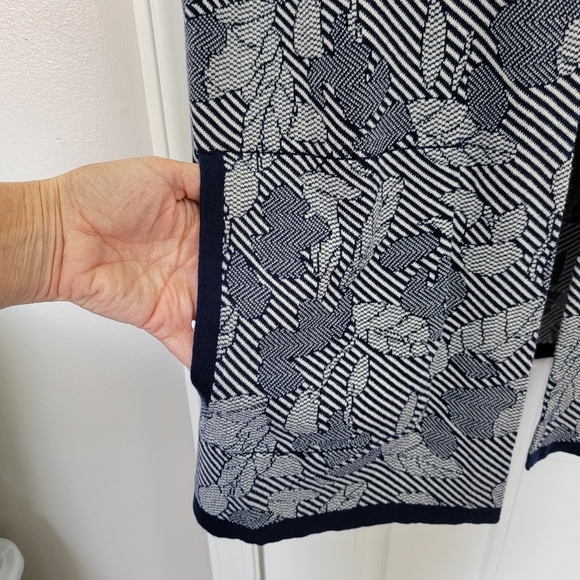 Lands' End Jacquard Open-Front Long Cardigan Sweater Deep Sea Navy Chevron Sz L - Picture 4 of 10